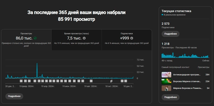 Статистика просмотров видео